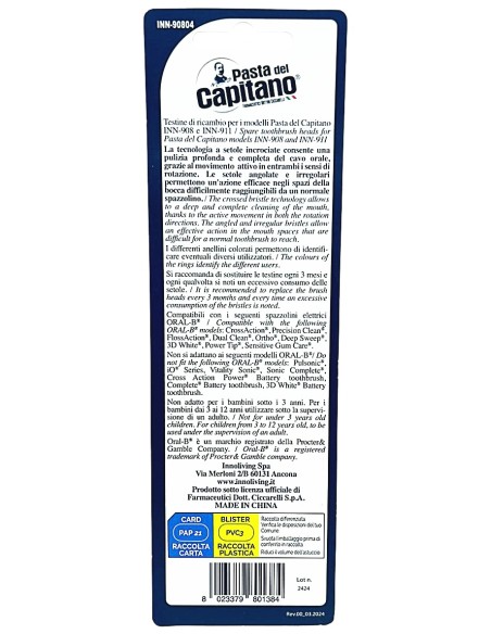 Pasta Del Capitano 4 Testine Ricambio Spazzolino Elettrico Setole Incrociate